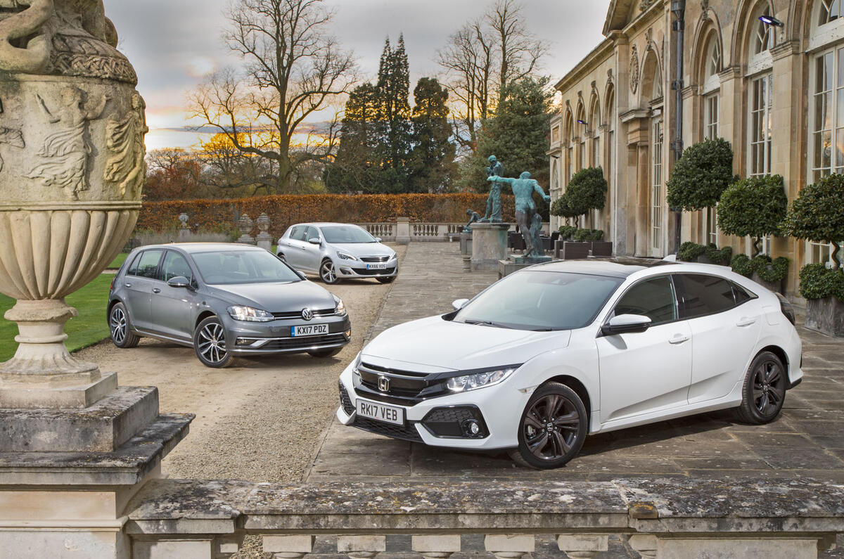 Honda Civic vs Peugeot 308 vs Volkswagen Golf: group test