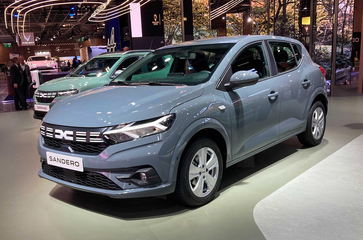 Dacia Sandero 2022 new branding front quarter Paris motor show