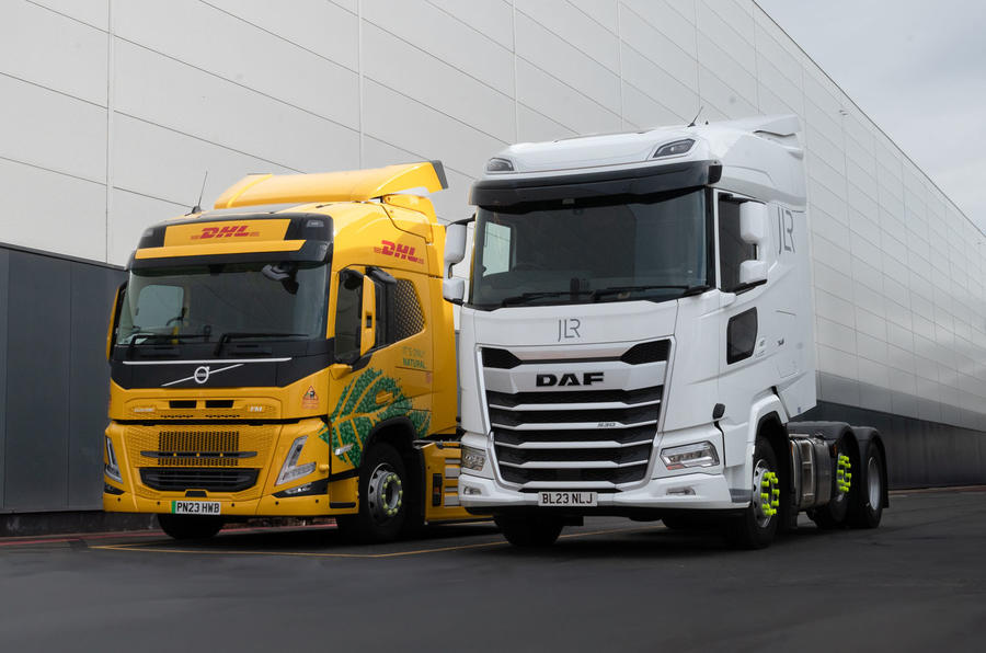 DHL and JLR HGVs front