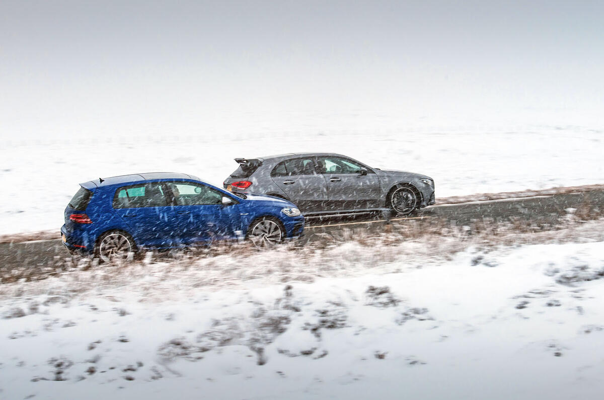 Hot Hatchback Twin Test Mercedes Amg A35 Vs Volkswagen Golf R