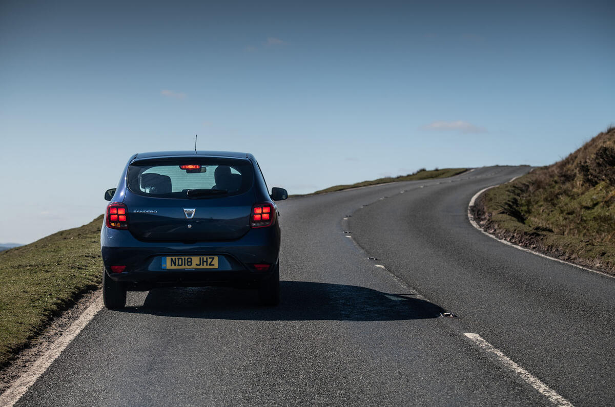 Dacia Sandero on a Welsh B-road