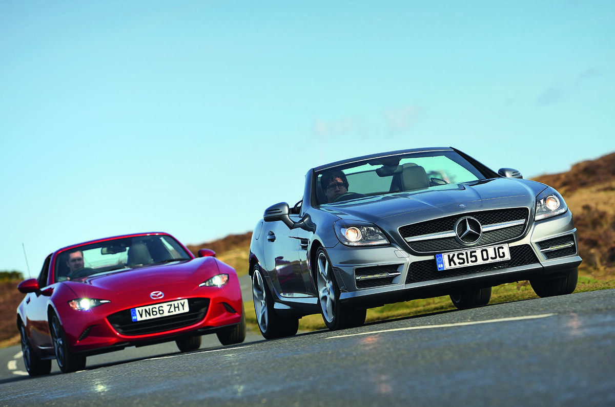 Mercedes-Benz SLK vs Mazda MX-5 RF: group test