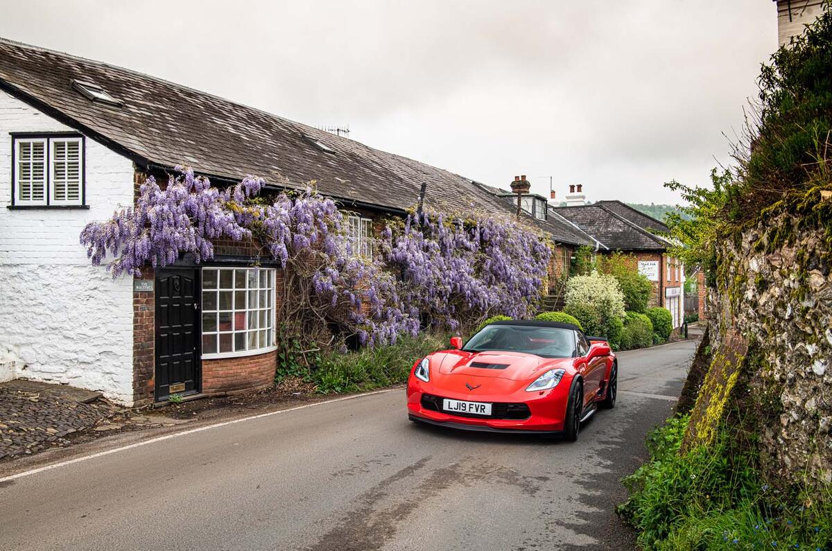 Driving the Chevrolet Corvette through rural England