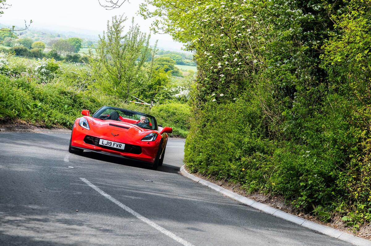 Driving the Chevrolet Corvette through rural England