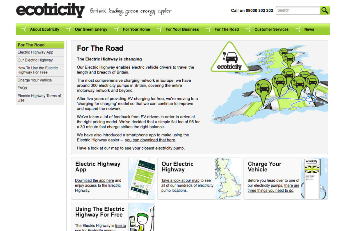 Ecotricity electric car charge website