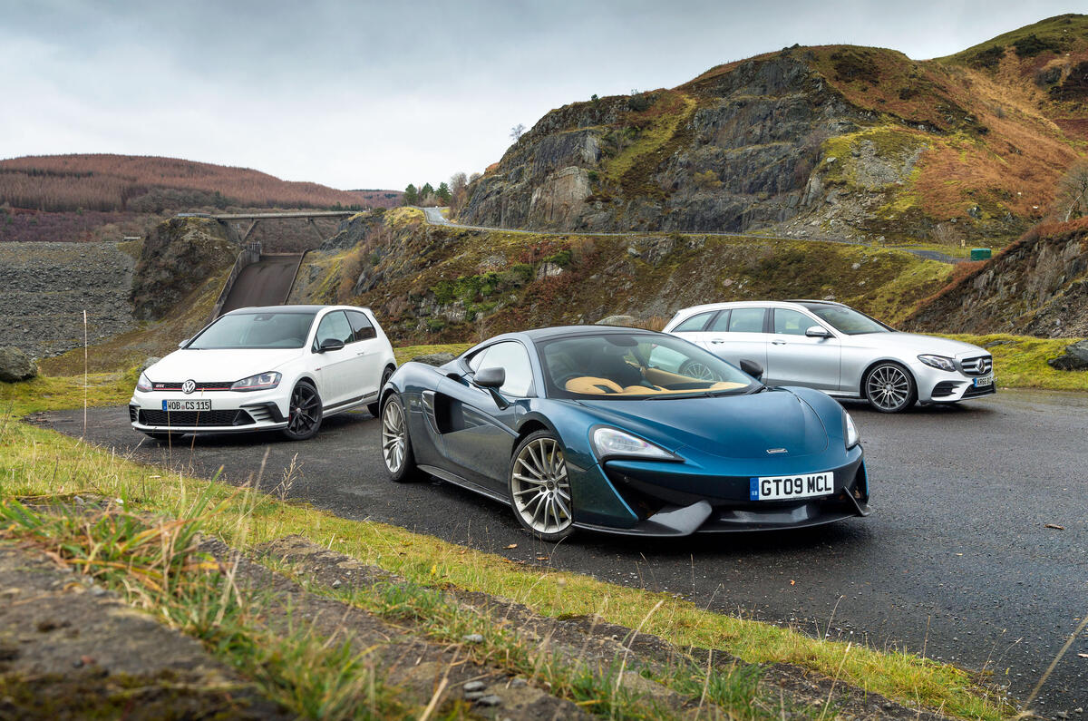 McLaren 570GT vs Volkswagen Golf GTI vs Mercedes-Benz E-Class Estate