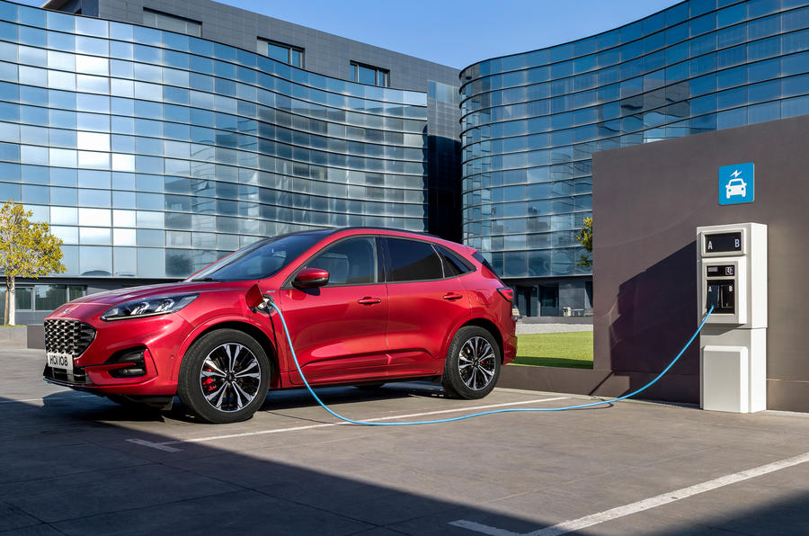 Ford Kuga PHEV 2021 front quarter charging