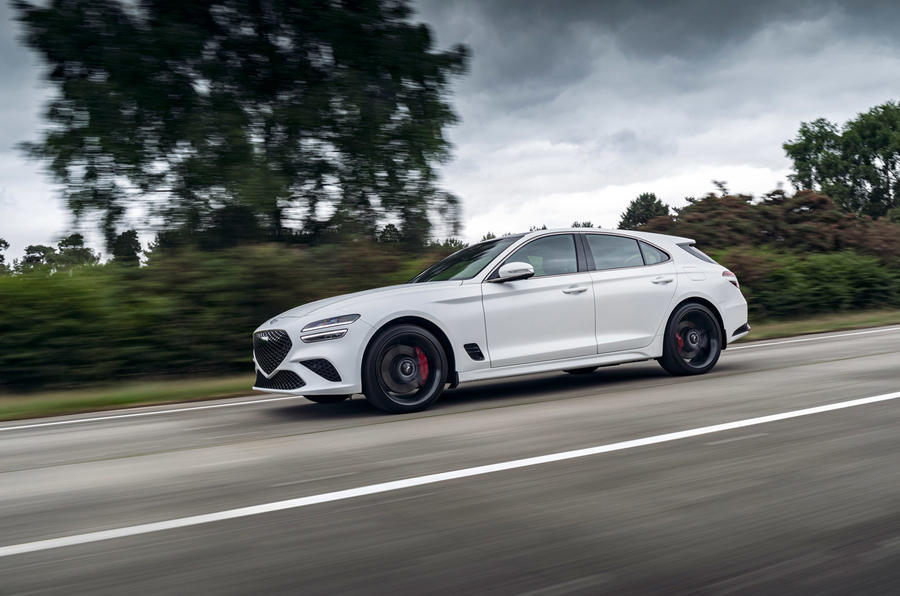 genesis g70 shooting brake 2022 uk first drive review on road front