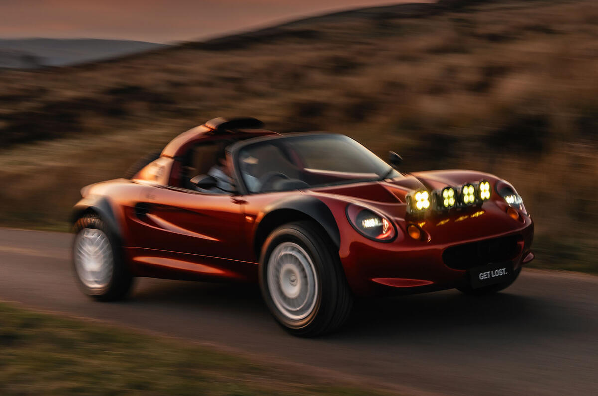 Get Lost Project Safari Lotus Elise S1 front quarter tracking