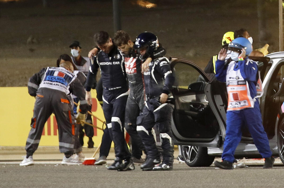 Haas F1 Romain Grosjean Bahrain crash 2020 - copyright Getty images