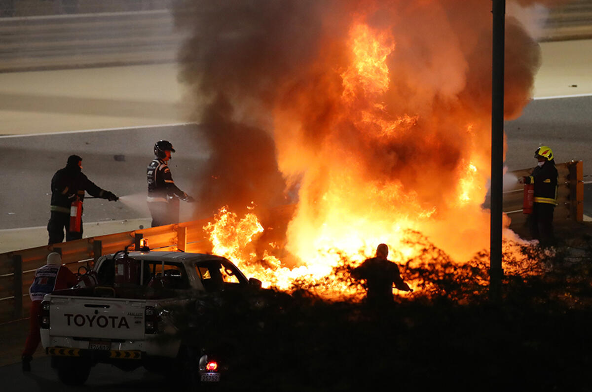 Haas F1 Romain Grosjean Bahrain crash 2020 - copyright Getty images
