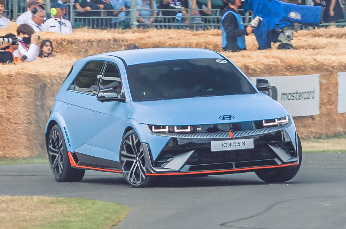 Hyundai Ioniq 5 N Goodwood on tack from 3 4