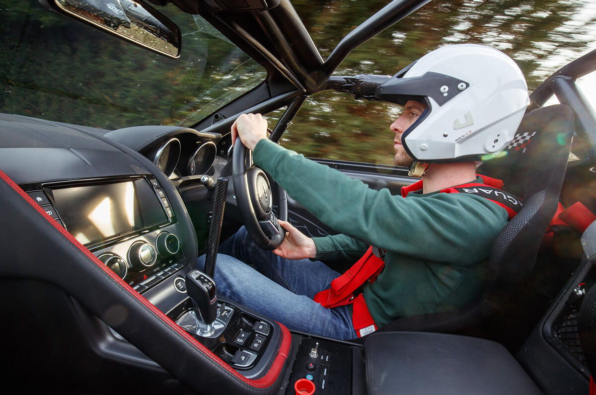 Jaguar F-Type rally car 2019 driven - Dan Prosser driving side