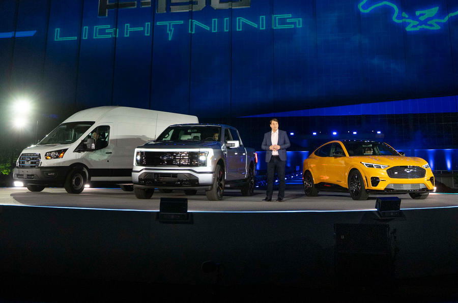 Jim Farley with Ford Electric Vehicle lineup