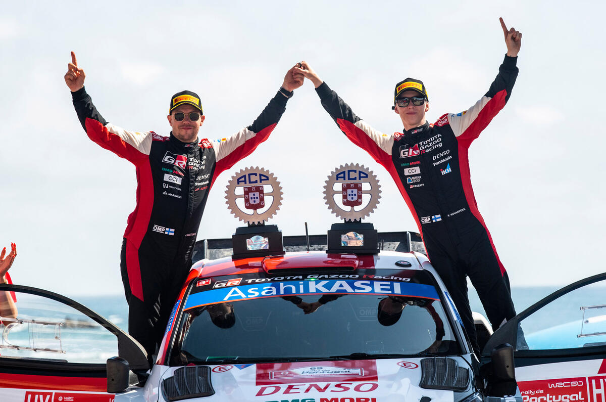 Kalle Rovanperä and Jonne Halttunen celebrating