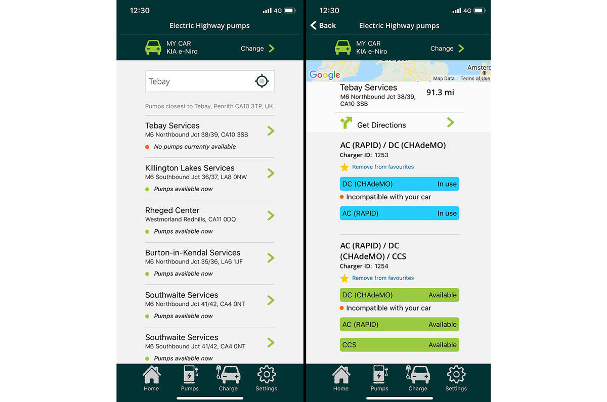 Kia e-Niro to Edinburgh - app
