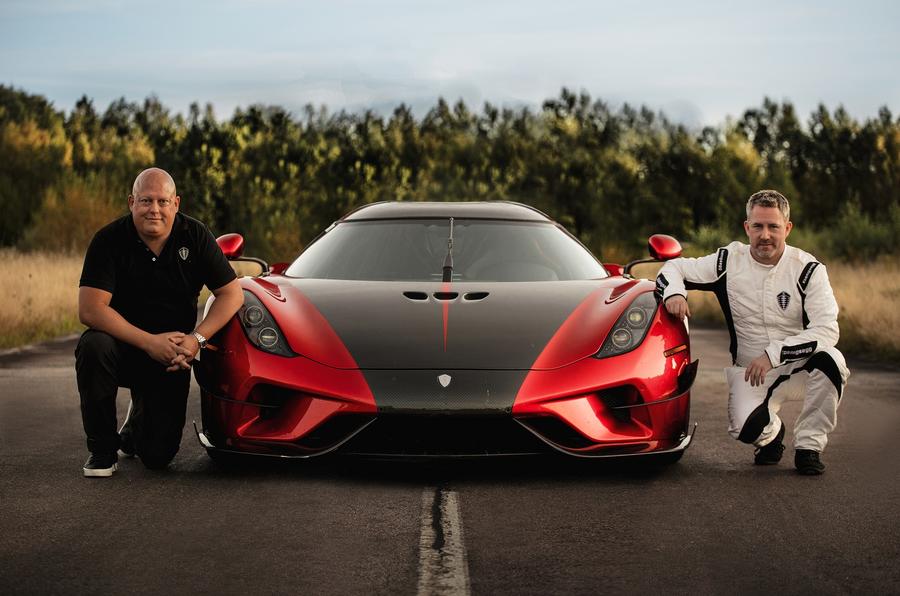 Christian von Koenigsegg and Sonny Persson next to the Regera