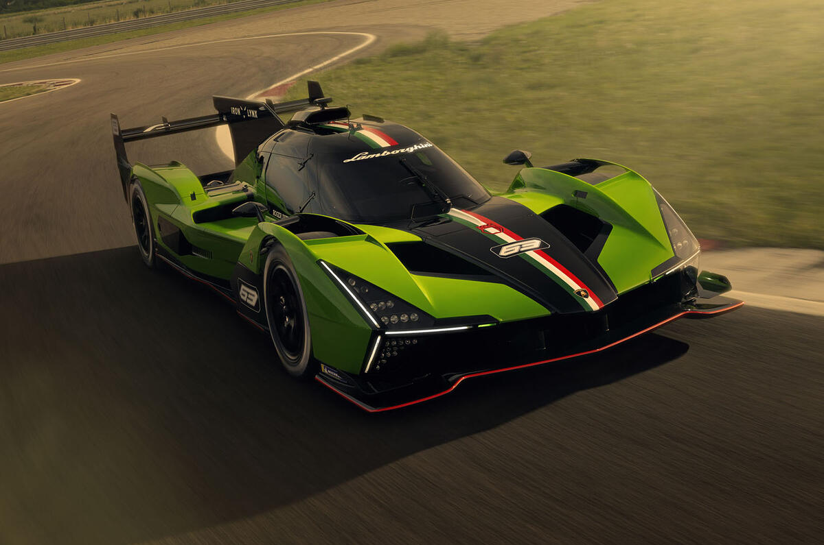 Lamborghini SC63 LMDh front quarter tracking