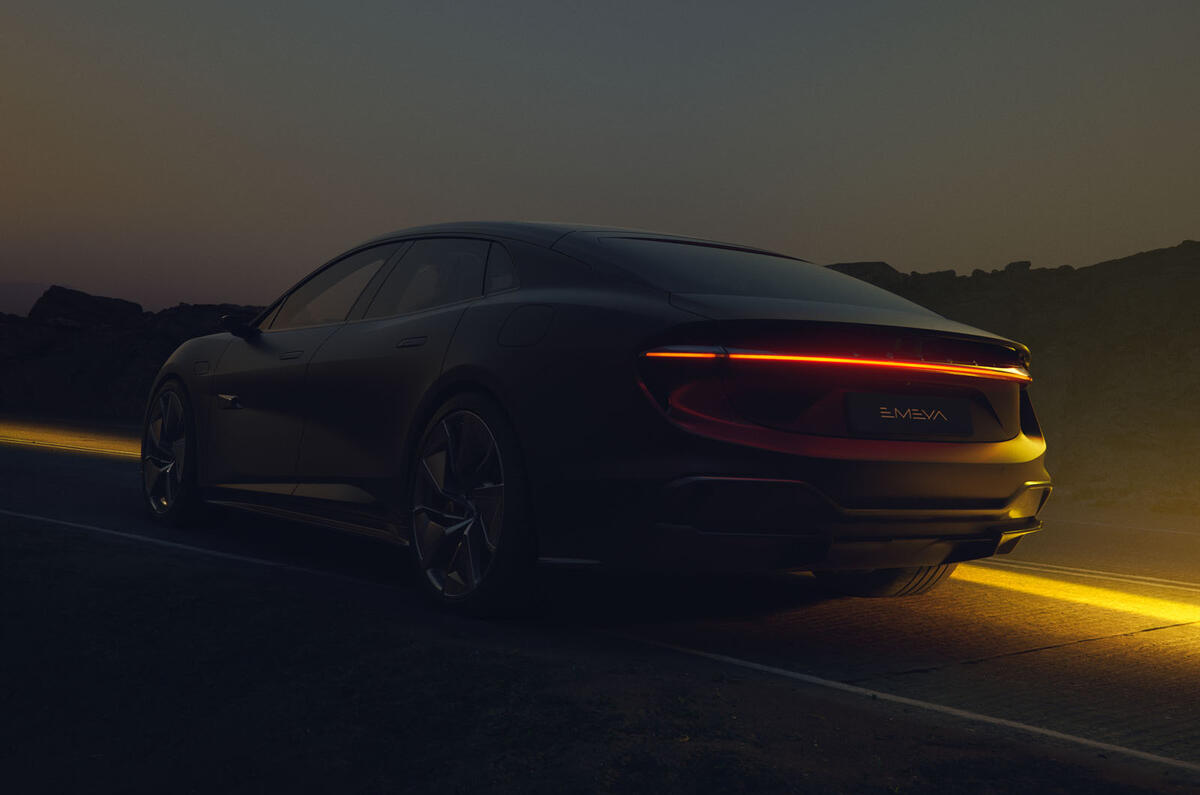 Lotus Emeya 2024 rear quarter tracking dark