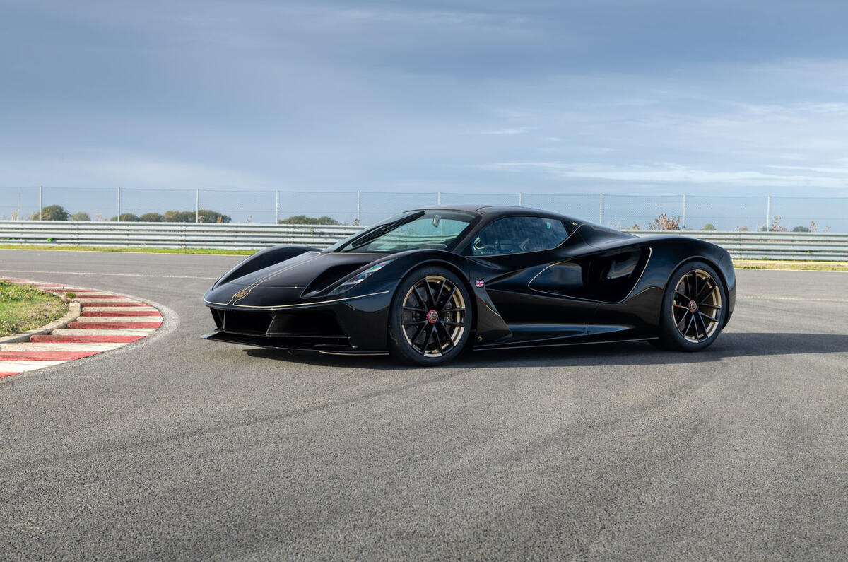 Lotus Evija Fittipaldi edition   parked on racetrack, front