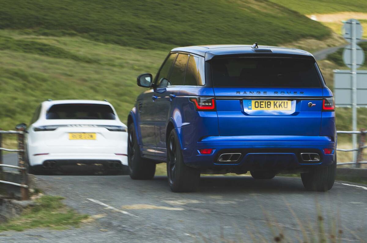 Hot SUV twin test Porsche Cayenne Turbo vs Range Rover Sport SVR Autocar