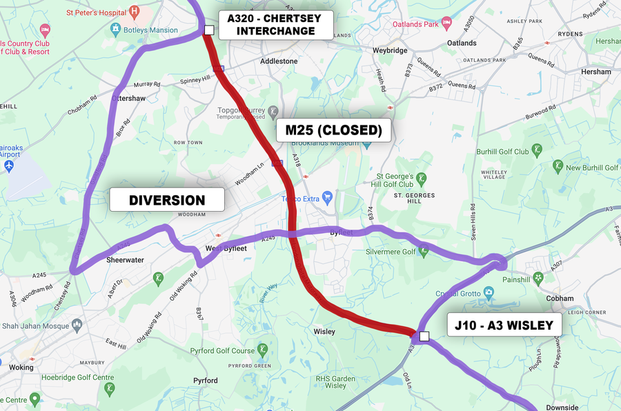 M25 closure   map of the diversion