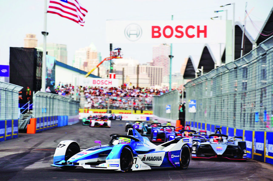 Oliver Sims racing in Formula E in New York