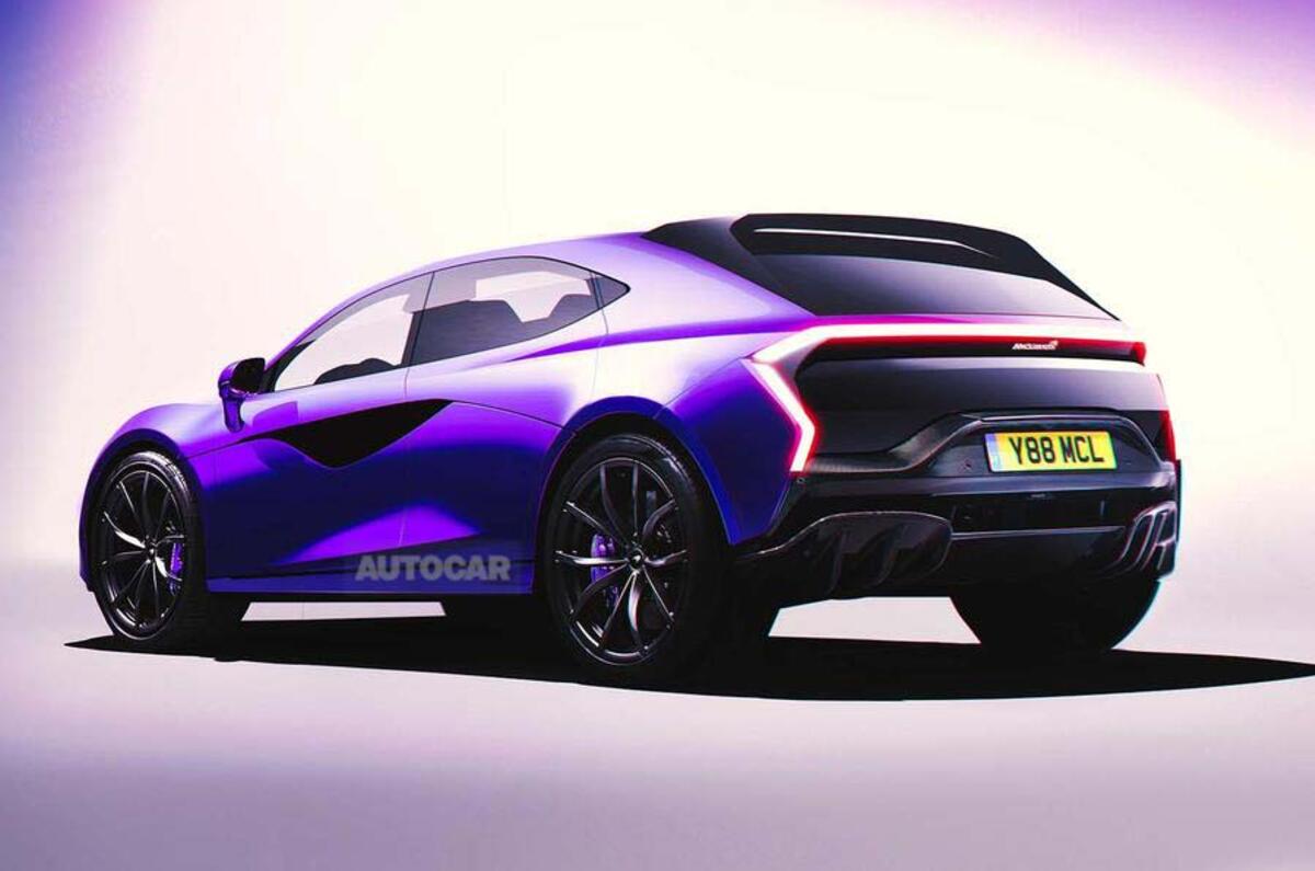 mclaren suv render rear three quarter