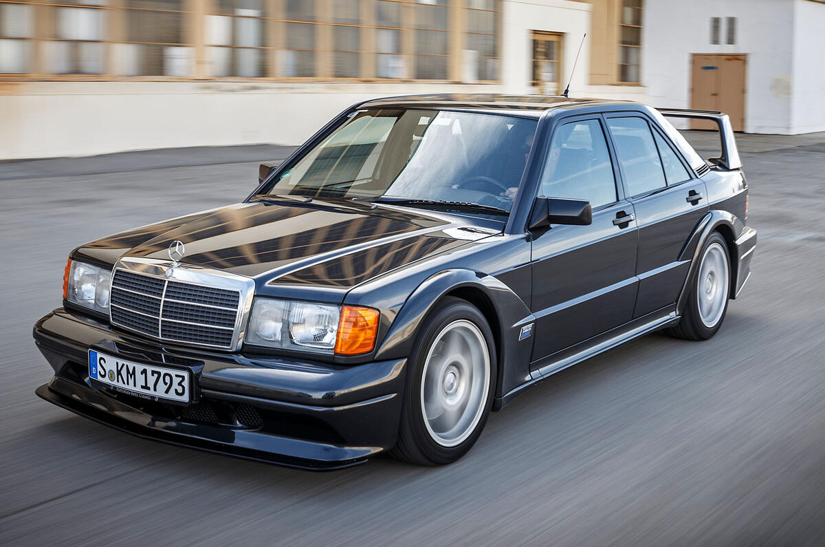 Mercedes 190E Cosworth front three quarter tracking