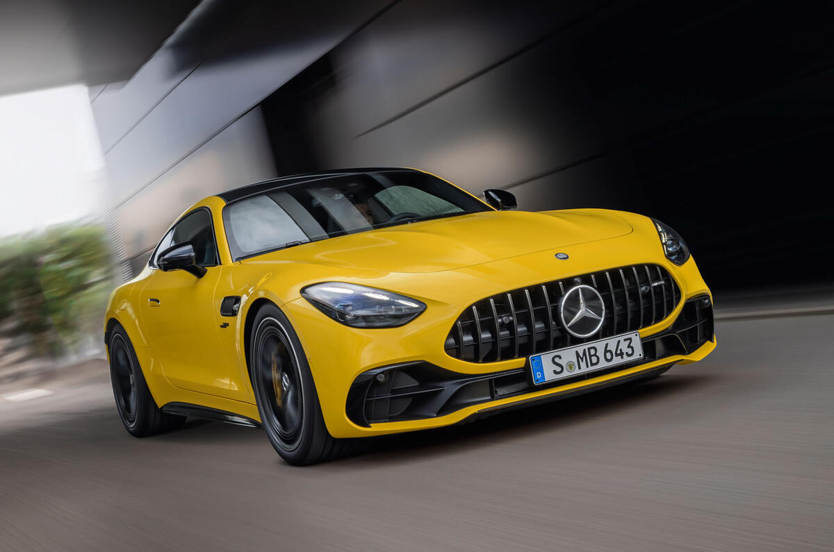 Mercedes AMG GT 43 front quarter tracking