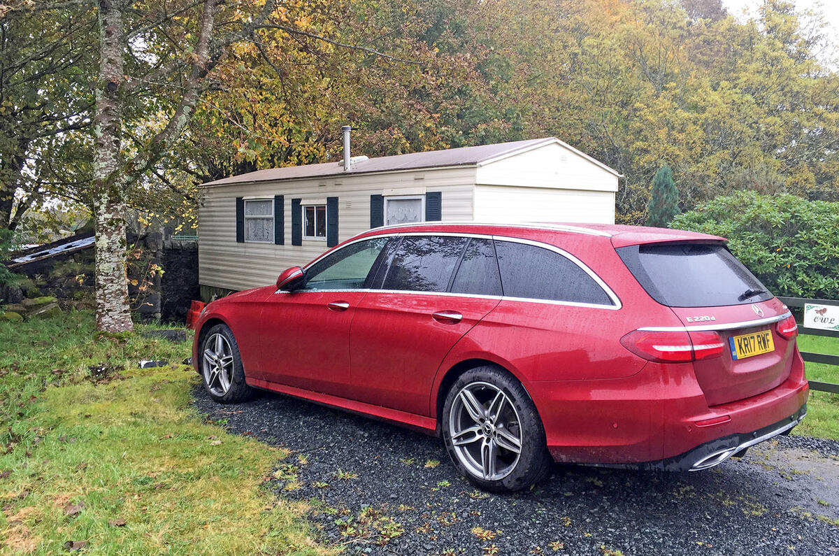 Mercedes-Benz E-Class Estate outside the static caravan