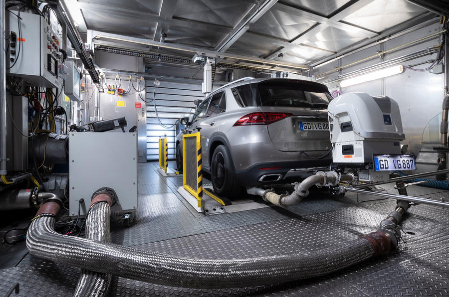 Mercedes WLTP emissions testing rear lab