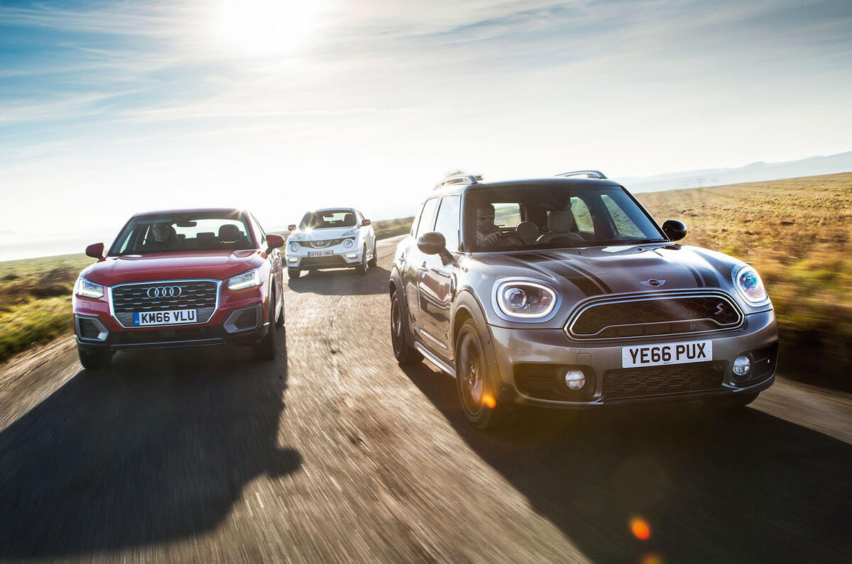 Mini Countryman Cooper S v Nissan Juke Nismo RS v Audi Q2 Sport - group test