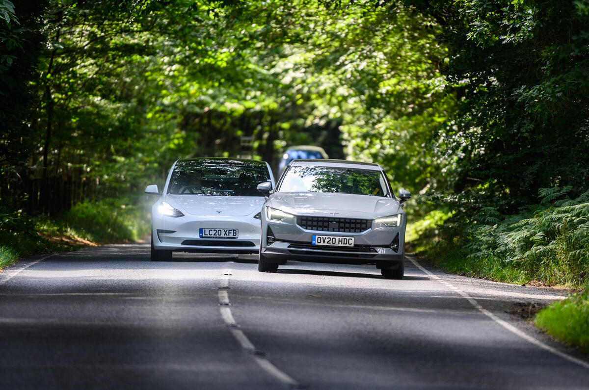 2020 Polestar 2 vs Tesla Model 3 - front