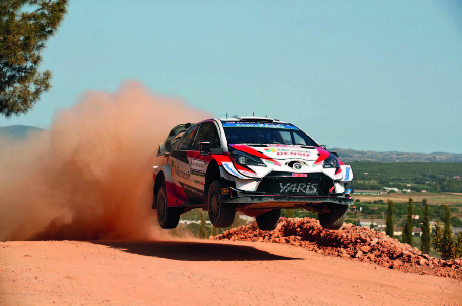 Ott Tänak catches air in his Toyota Yaris WRC car