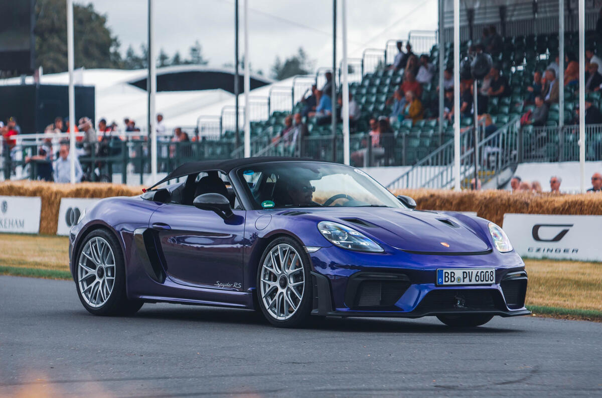 Porsche 718 Boxster Spyder GT4 RS Goodwood front quarter