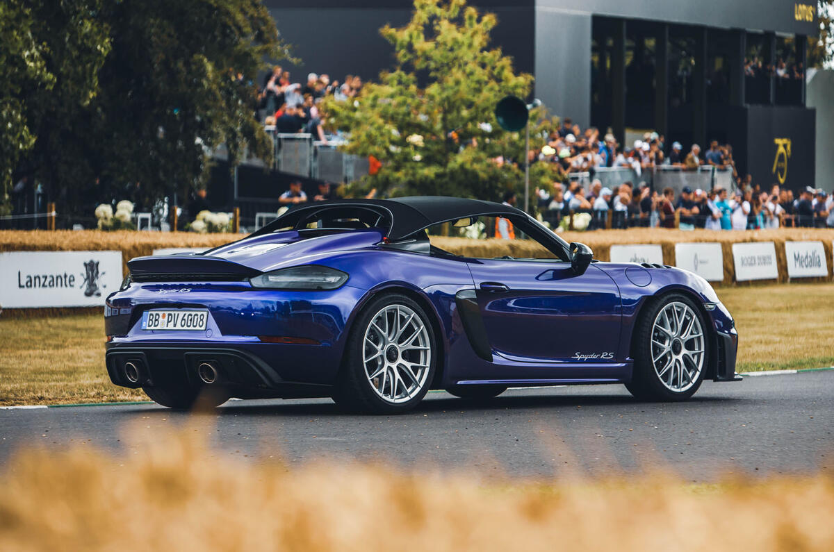 Porsche 718 Boxster Spyder GT4 RS Goodwood rear quarter