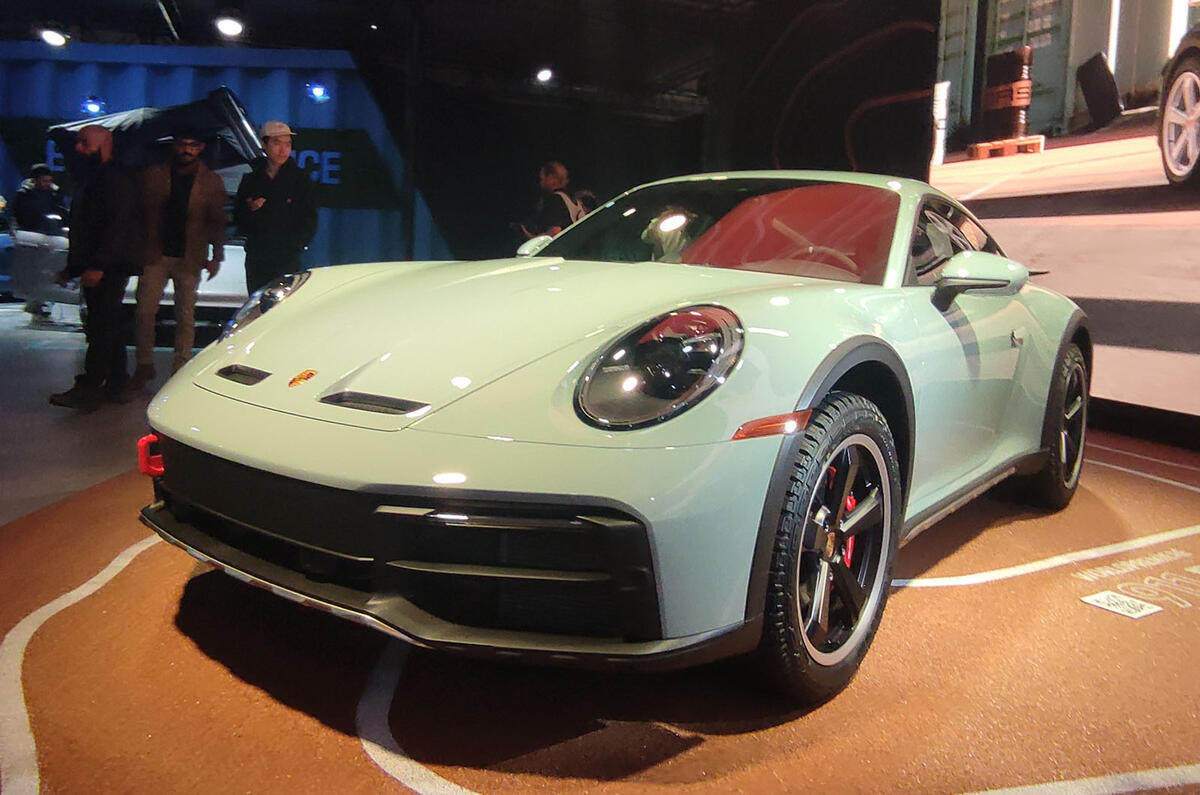 Porsche 911 dakar on show at los angeles front left