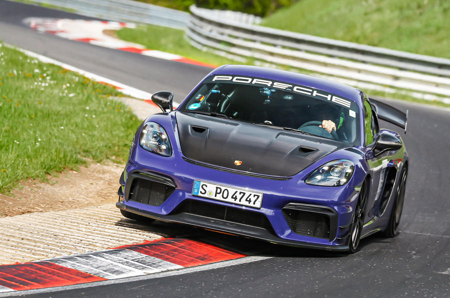 Porsche Cayman GT4RS Manthey Package 2023 front quarter tracking