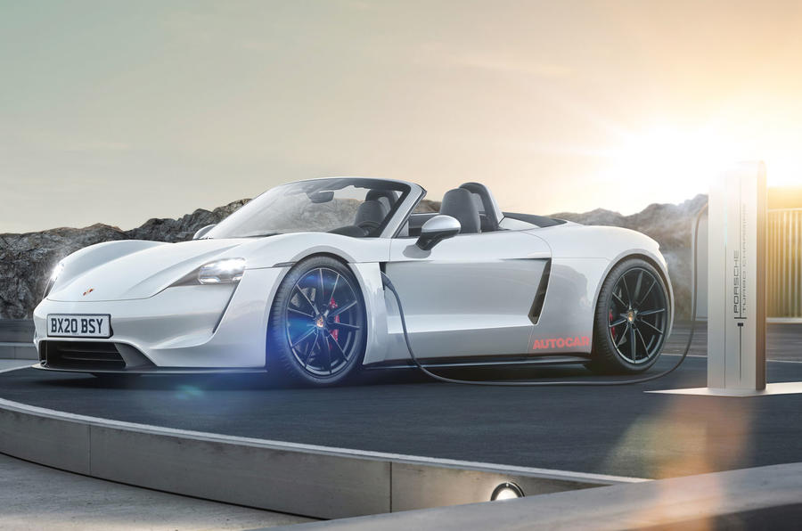Electric Porsche Boxster render - roof down