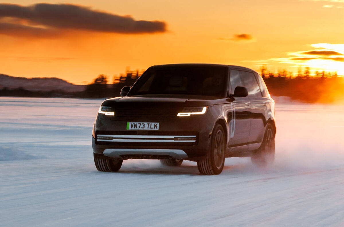Range Rover Electric prototype winter testing sunset