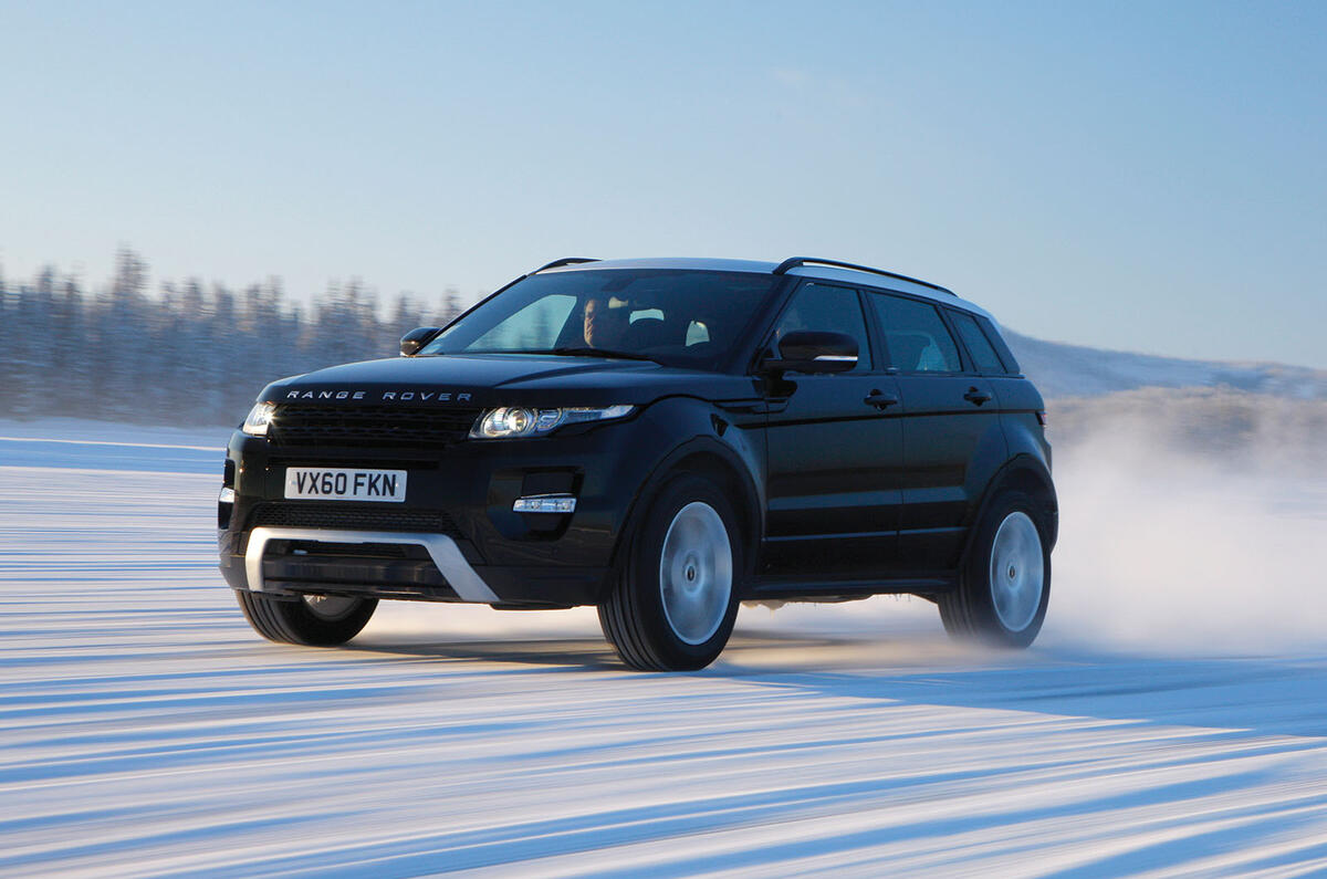 Range Rover Evoque front three quarter in snow