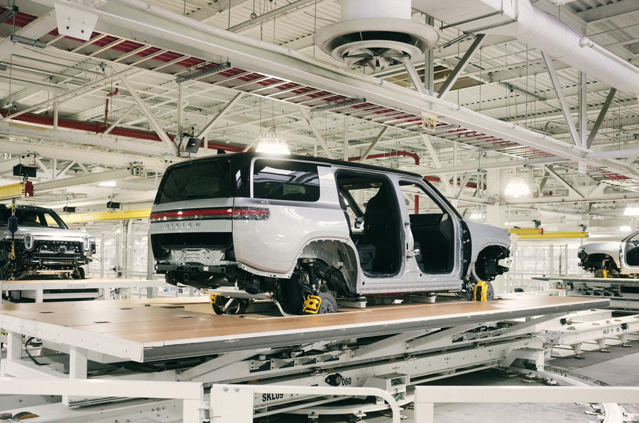 Rivian R1S on production line rear