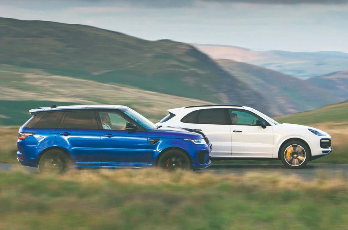 Hot SUV twin test Porsche Cayenne Turbo vs Range Rover Sport SVR Autocar