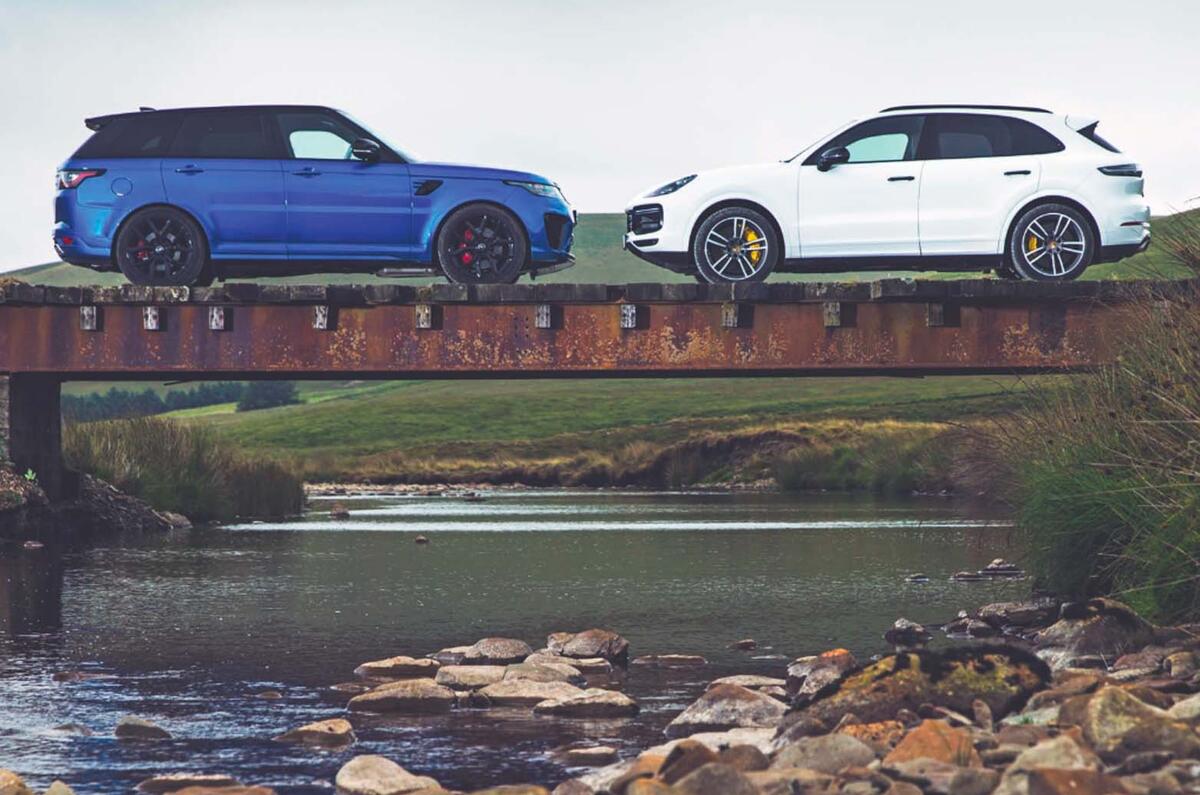 Hot SUV twin test Porsche Cayenne Turbo vs Range Rover Sport SVR Autocar