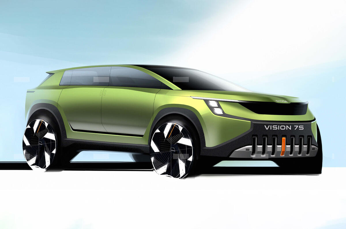 طرح Skoda Vision 7S Concept 2022 ربع جلویی