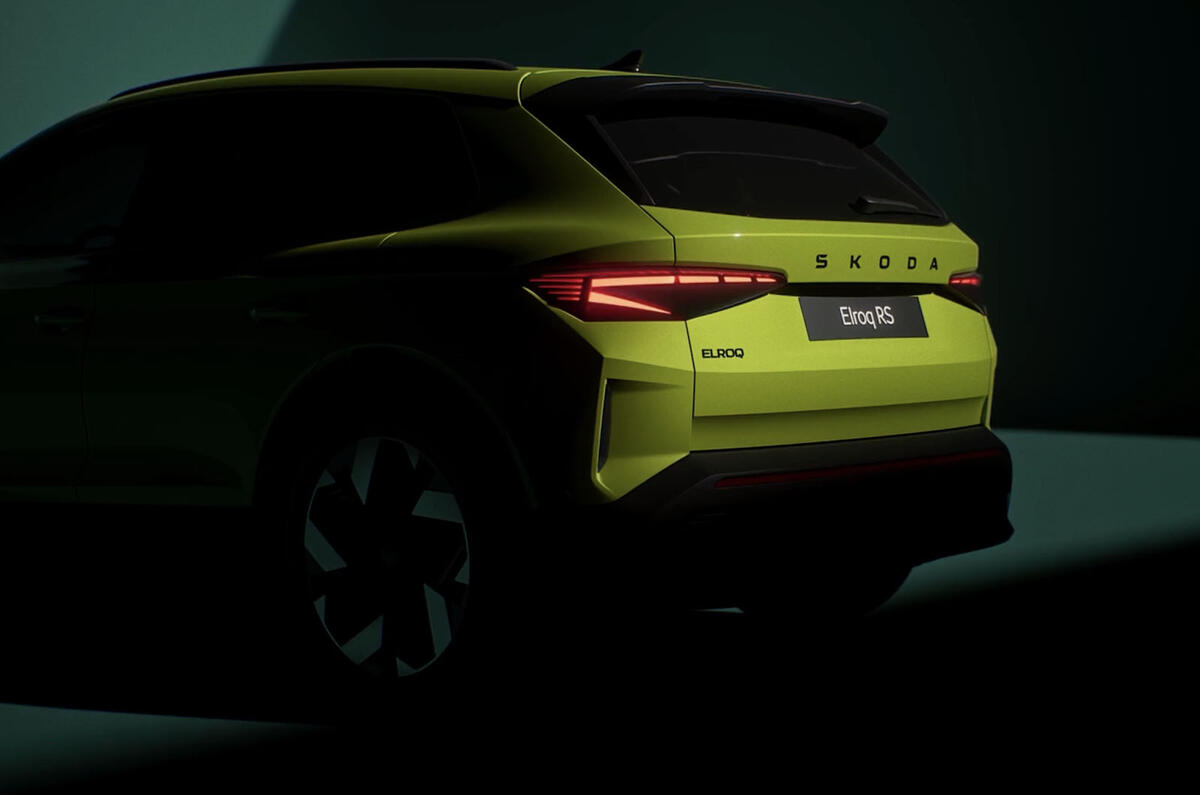 Skoda Elroq teaser   the rear of the car is shown in the shadows