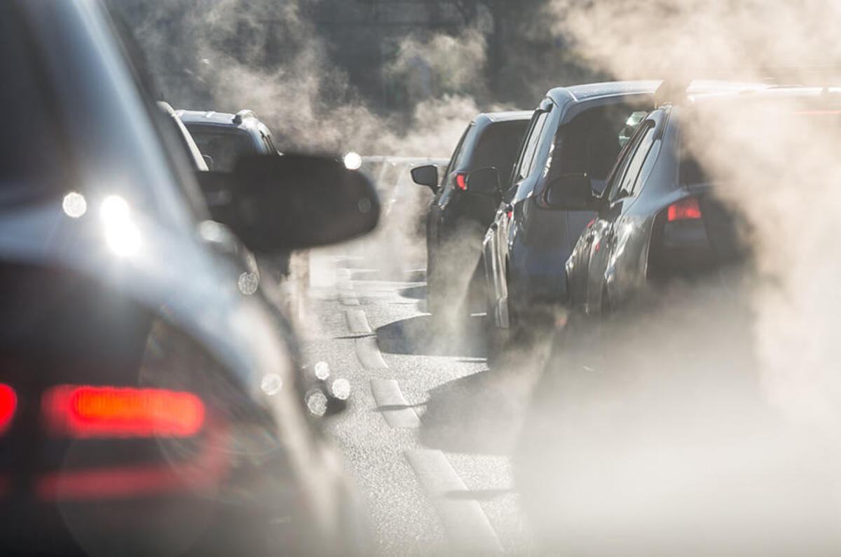 Traffic queue in smog