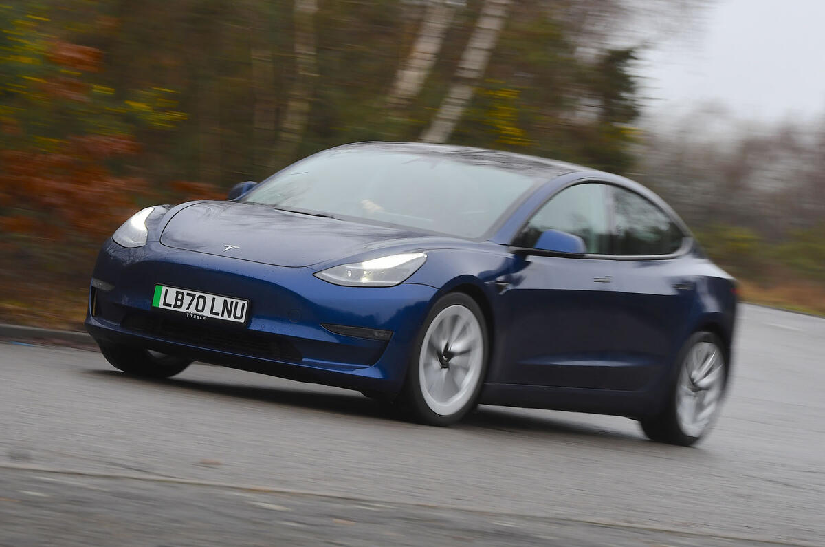 Tesla Model 3 front quarter tracking 2020