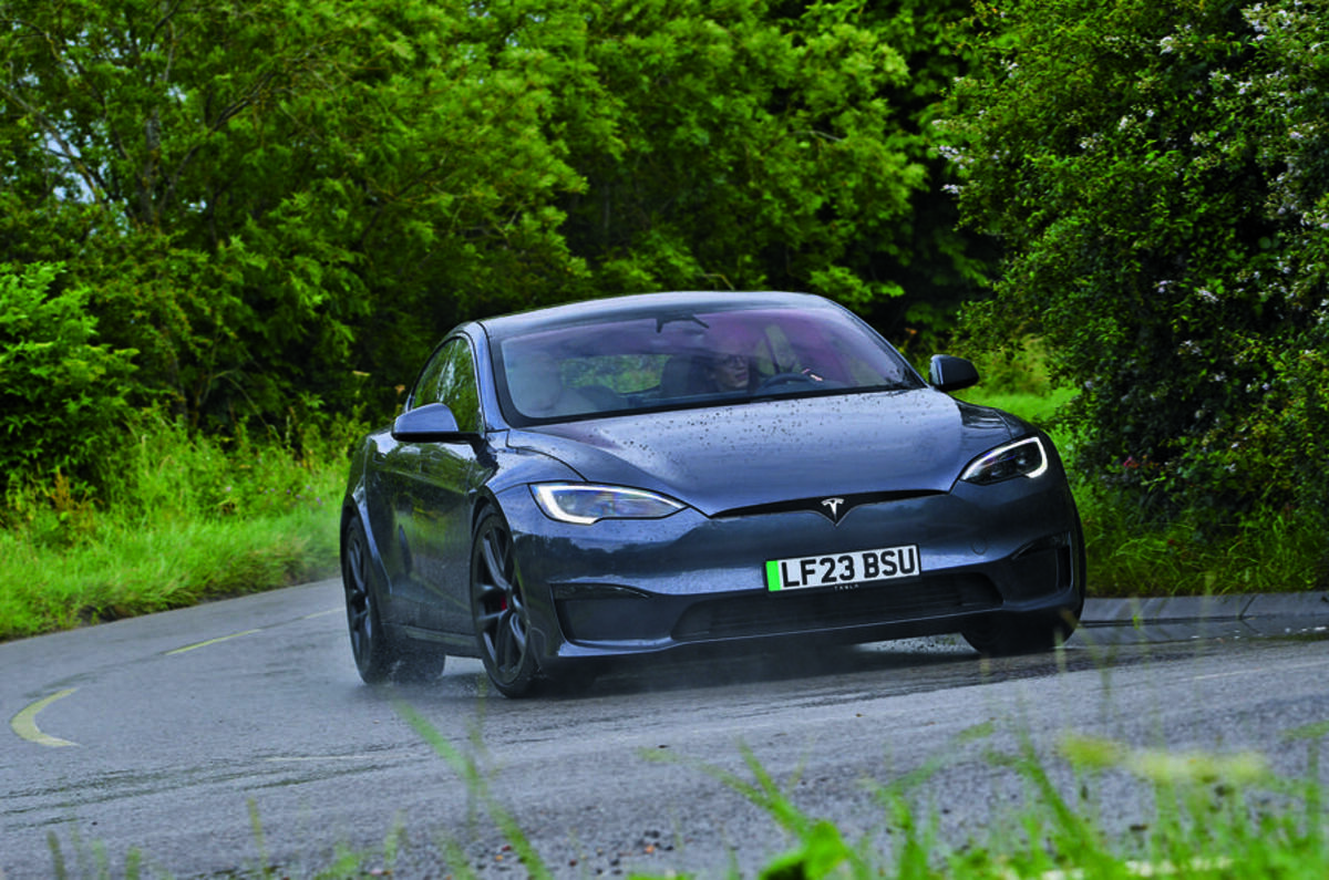 tesla model s plaid front cornering